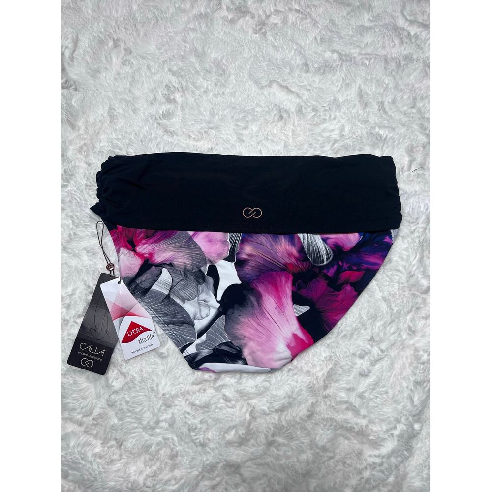 Calia Overlap Iris Multi Tropical Bikini Bottom Swimsuit Black Purple Size Small